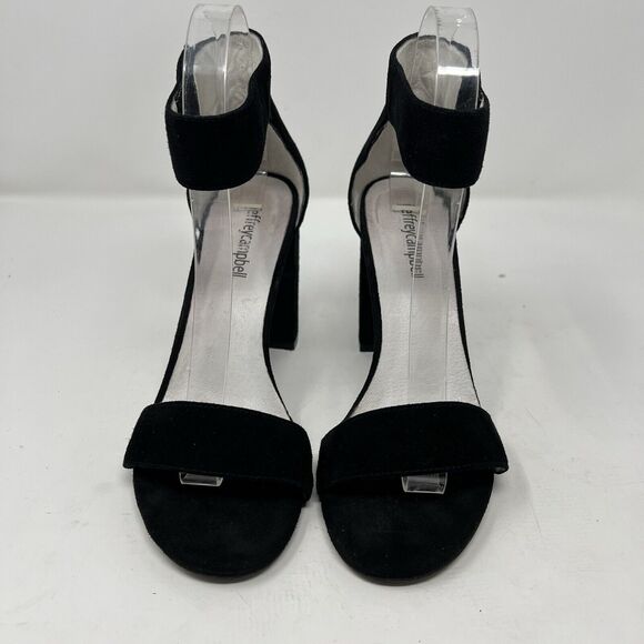 Jeffrey Campbell Lindsay Black Suede Block Heels Women's 7.5 Ankle Strap - Picture 2 of 10